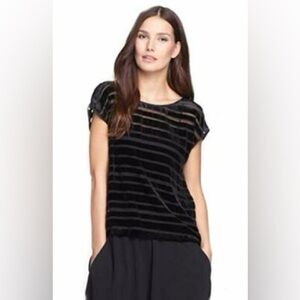 NEW NWT Eileen Fisher Black Burnout Velvet Cap Sleeve Scoop Neck Top MEDIUM